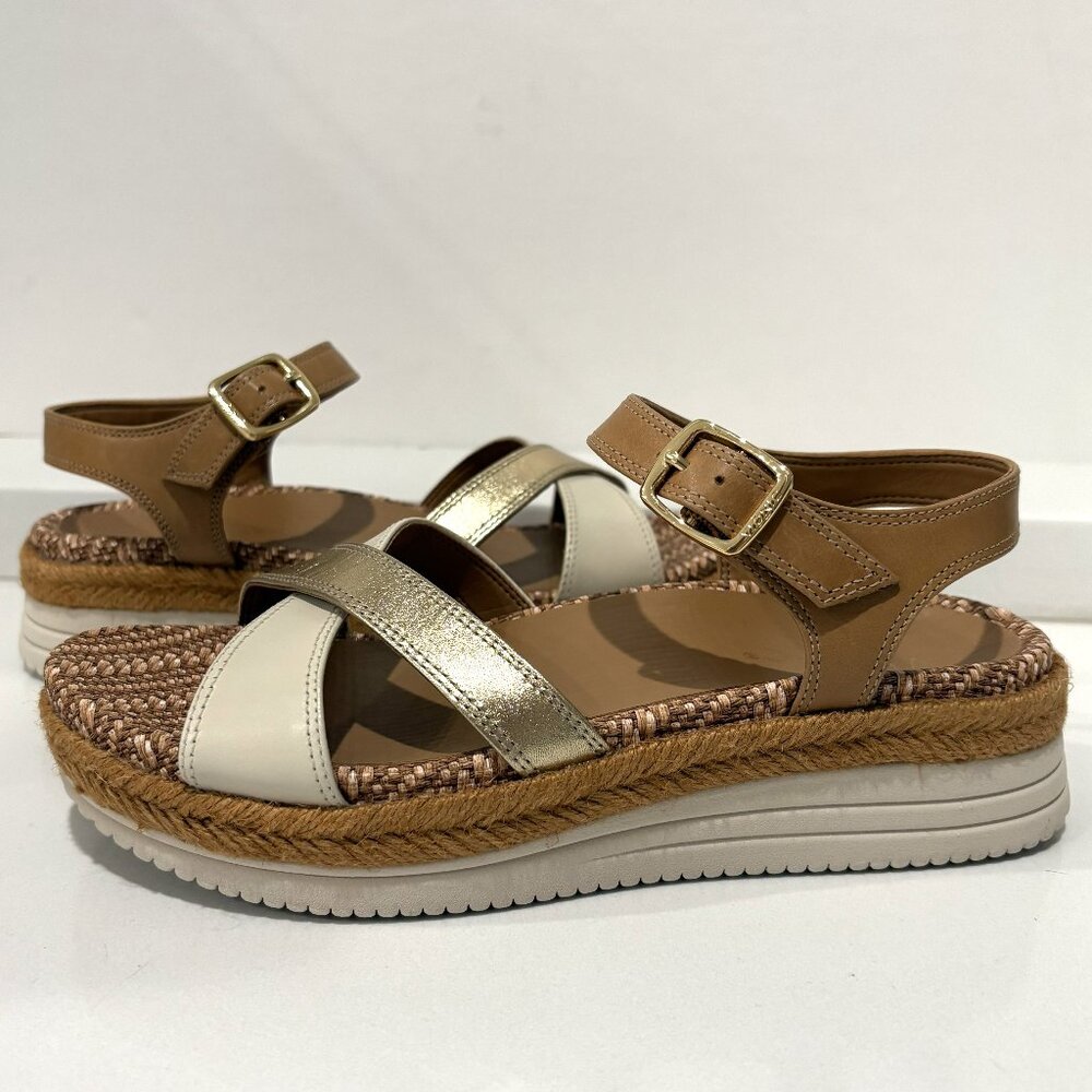 Vionic Mar Strappy Wedge Sandals Leather Camel Gold Metallic Size 7 NEW - Picture 2 of 7
